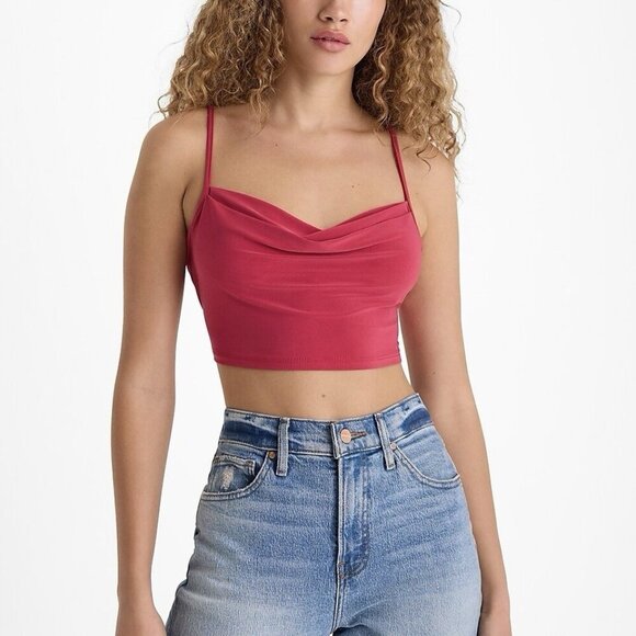 Express Women's Cowl Neck Cropped Cami Spaghetti Straps Pink Top Size XL NWT $44 - Picture 1 of 16